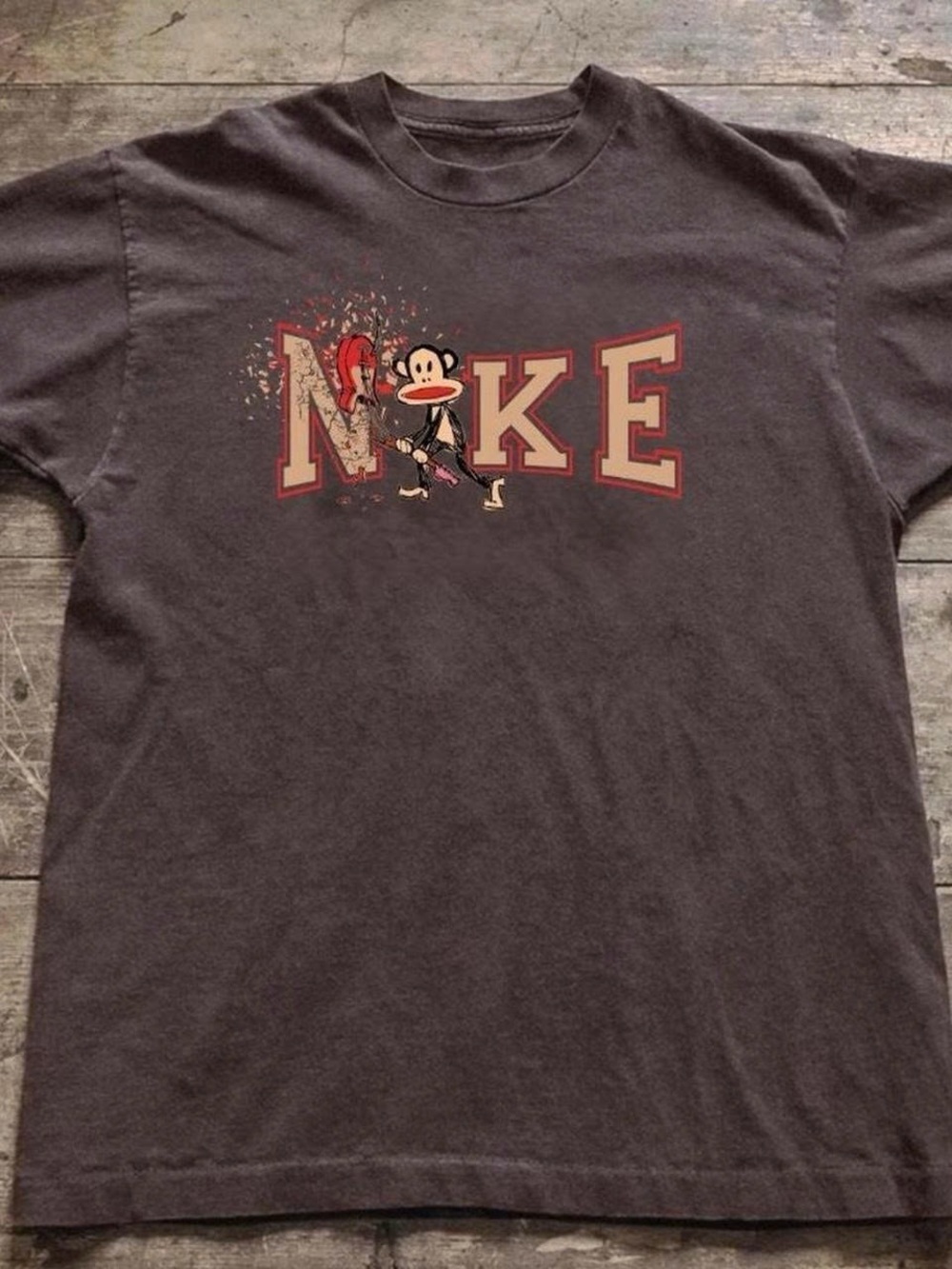 Short Sleeve Graphic Tee in Charcoal with Red Detail